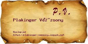 Plakinger Vázsony névjegykártya